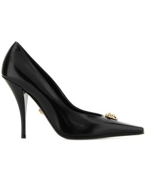 Versace Zwart Leren Stiletto Hak Puntige Neus