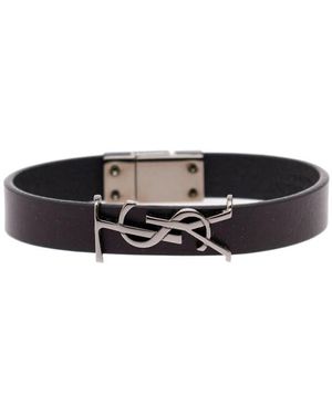 Saint Laurent Zwarte Leren Armband Met Logo