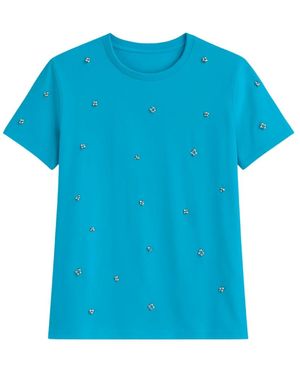 Clips Tops ,Blauw ,Katoen Heldere Blauwe Geborduurde Katoenen T-Shirt