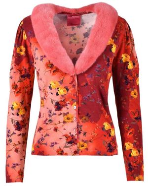 Blumarine Eleganter Cardigan Mit Pelzdetail - Rot