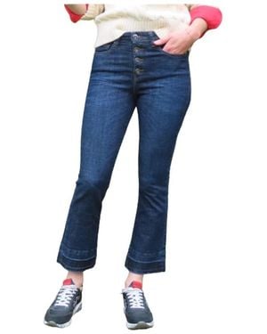 Denim Studio Camille crop flare frayed hem jeans - Blau