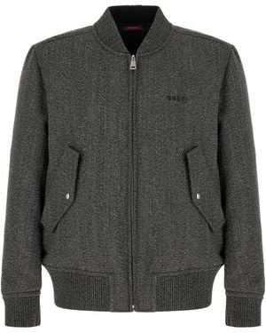 Gucci Herringbone Wool Mouliné Bomber Jacket - Grijs