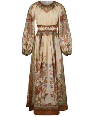 Zimmermann Kleedjes ,Veelkleurig ,Leer Maxi Jurk Met Bloemenprint - Naturel
