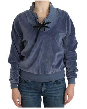 Roberto Cavalli Hoodies & Sweatvesten ,Blauw ,Katoen Elegante Mock Trui Met Strass Details