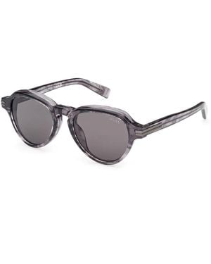 ZEGNA Geometric Bold Rounded Sunglasses - Grey