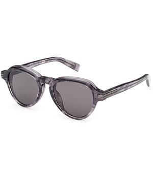 ZEGNA Geometric Bold Rounded Sunglasses - Grey