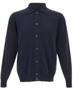 FILIPPO DE LAURENTIIS Truien & Vesten ,Blauw ,Katoen Gebreide Cardigan Met Kraag En Knopen