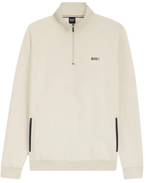 BOSS Hoodies & Sweatvesten ,Katoen Sense 1/4 Zip Jacket - Wit