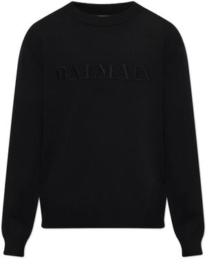 Balmain Truien & Vesten ,Zwart ,Katoen Sweater Met Geborduurd Logo