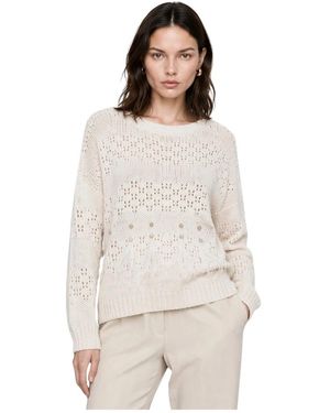 Kocca Pullover Mit Lochstrick, Strass Und Federbesatz - Weiß