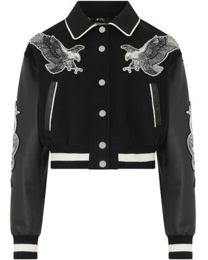 Philipp Plein Jassen ,Zwart ,Wol Varsity Jacket Tattoo Strass
