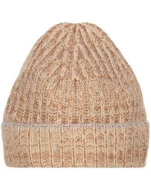 Malo Accessoires ,Bruin ,Kasjmier Ribbed Cashmere Beanie - Naturel