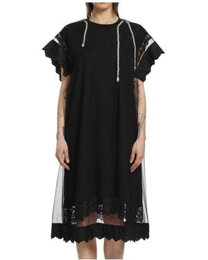 Simone Rocha Bead-Verziertes, Mehrlagiges, Flüssiges Spitzenbesatz-Smock-Kleid - Schwarz