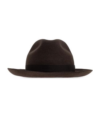 Giorgio Armani Accessoires ,Bruin ,Wol Wool Felt Fedora - Zwart