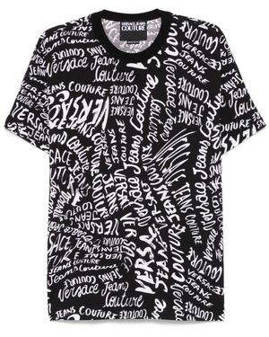 Versace Jeans Couture Schwarzes t-shirt mit logo-print und rundhalsausschnitt