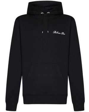 Balmain Schwarzer hoodie mit weißer logo-stickerei - Blau