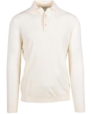 FILIPPO DE LAURENTIIS Langarm Strickpoloshirt - Weiß