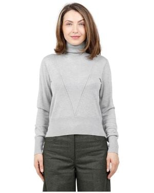 Alpha Studio Rollkragenpullover Mit Langen Ärmeln Und Seiden-Kaschmir-Einsatz - Grau