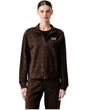 EA7 Hoodies & Sweatvesten ,Bruin ,Katoen Sweatshirt Met Rits - Zwart