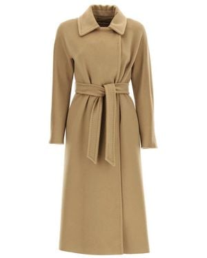 Max Mara Jassen ,Bruin ,Lange Klassieke Mantel Met Ceintuur - Naturel