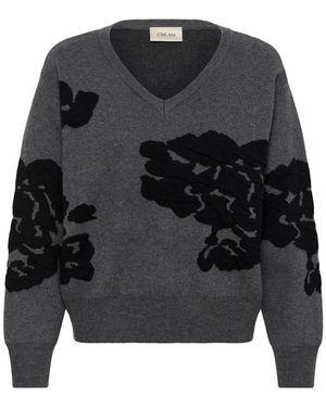 Cream V-Neck Knitwear - Gris