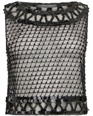 Alberta Ferretti Tops ,Zwart ,Lichtgewicht Mesh Top Met Wijde Halslijn