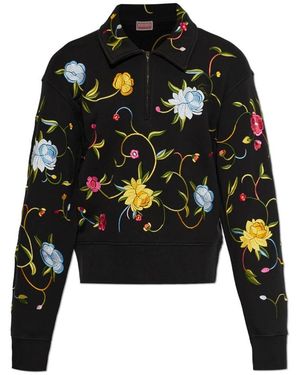 KENZO Tops ,Zwart ,Katoen Katoenen Poloshirt Met Bloemendessin