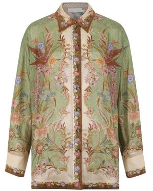 Zimmermann Overhemden ,Veelkleurig ,Leer Botanische Print Zijden Blouse - Groen
