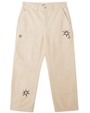 Obey Broeken ,Wit ,Katoen Big Timer Printed Carpenter Pant - Naturel
