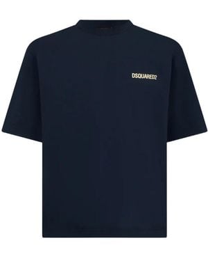 DSquared² Tops ,Zwart ,Katoen Camiseta Mc Logo Natural - Blauw