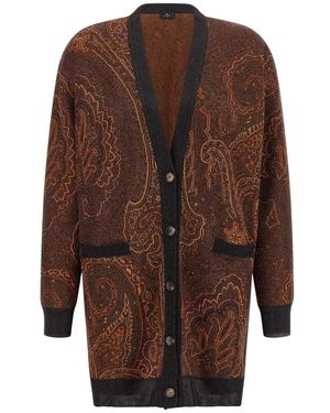Etro Paisley-Jacquard Lang Cardigan - Braun