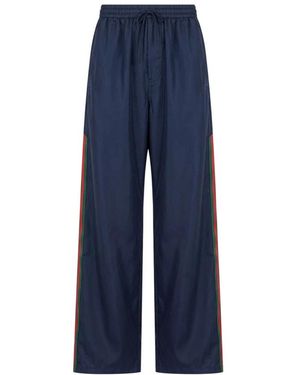 Gucci Broeken ,Blauw ,Katoen Technische Zijden Poplin Broek Met Web