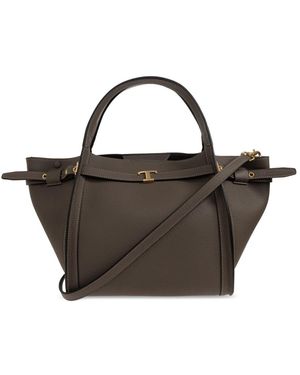Tod's Tassen ,Grijs ,Leer Tim Small Leren Tas - Bruin