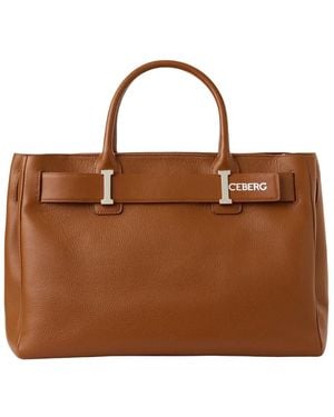 Iceberg Willer leder maxi shopper tasche in coccio-farbe mit glatter lederschnalle und silbernen details - Braun