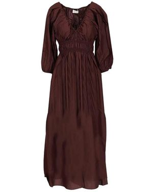 Matteau Shirred Plunge Button Dress - Bruin