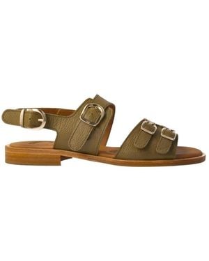 Calce Khaki Leder Sandalen Schnallenverschluss - Braun