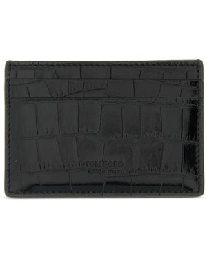 Tom Ford Accessoires ,Zwart ,Leer Glanzend Gestempelde Krokodillenleren Klassieke Kaarthouder