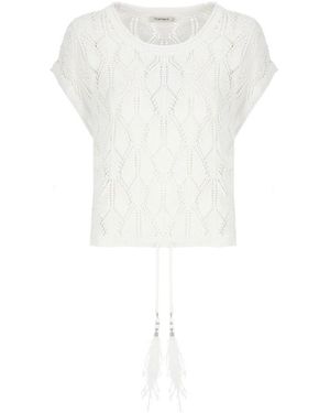 Kangra Weiße Kaschmir Leinen Baumwolle Bluse Mit Spitze