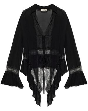 Blumarine Overhemden ,Zwart ,Asymmetrische Top Met Kantinzetstukken