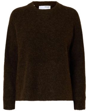 SELECTED Dunkelbrauner Strickpullover O-Ausschnitt