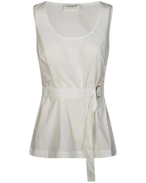 P.A.R.O.S.H. P.A.R.O..H. ,Tops ,Wit ,Blusa Ricamo Cintura Senza Maniche Scollo Rotondo - Grijs