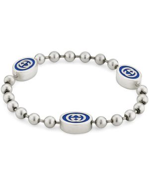 Gucci Armband Aus Sterlingsilber Und Blauem Emaille Mit Interlocking G-Details