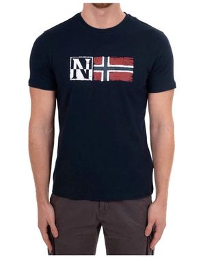Napapijri Tops ,Blauw ,Katoen T-Shirt Met Korte Mouwen - Zwart