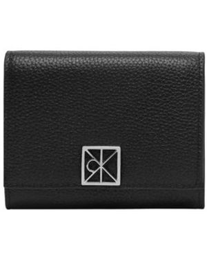Calvin Klein Accessoires ,Zwart ,Leer Tri-Fold Portemonnee Met Logo Accent