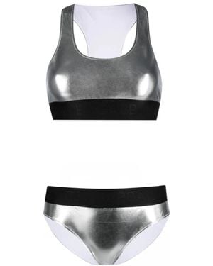 Dolce & Gabbana Badmode ,Grijs ,Polyester Bikini Met Metallic Effect - Zwart