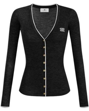 Elisabetta Franchi Cardigan Van Wol Met Contrasterende Biezen - Zwart