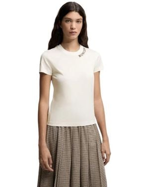 Moncler Tops ,Wit ,Katoen Sketch Geborduurd Logo Katoenen T-Shirt - Naturel