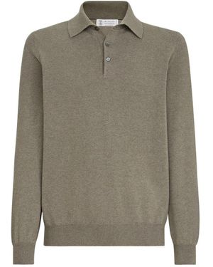 Brunello Cucinelli Tops ,Grijs ,Kasjmier Cashmere Knit Polo Shirt - Groen