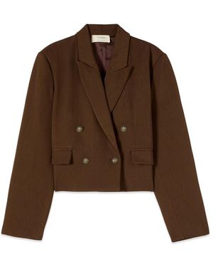 Oltre Jassen ,Bruin ,Leer Double-Breasted Cropped Blazer
