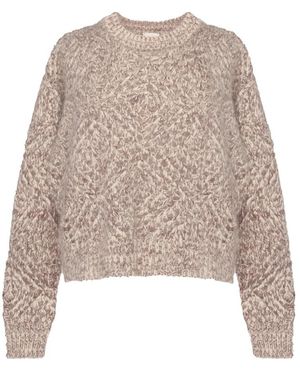 Alysi Rondgebreide Angora Boxy Trui - Bruin